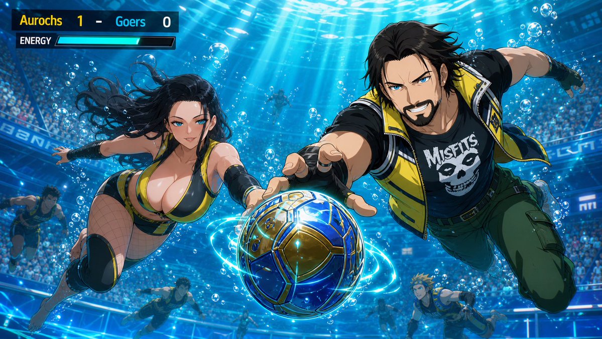 GamingCropp's tweet photo. The whole game was brilliant, but being suddenly forced into a complex underwater soccer simulation was the most confusing twist ever. Do you remember this 2001 JRPG? ⚽️ #ClassicGaming #JRPG #PS2 #PlayStation #AiArt https://t.co/qiflOC9HtC