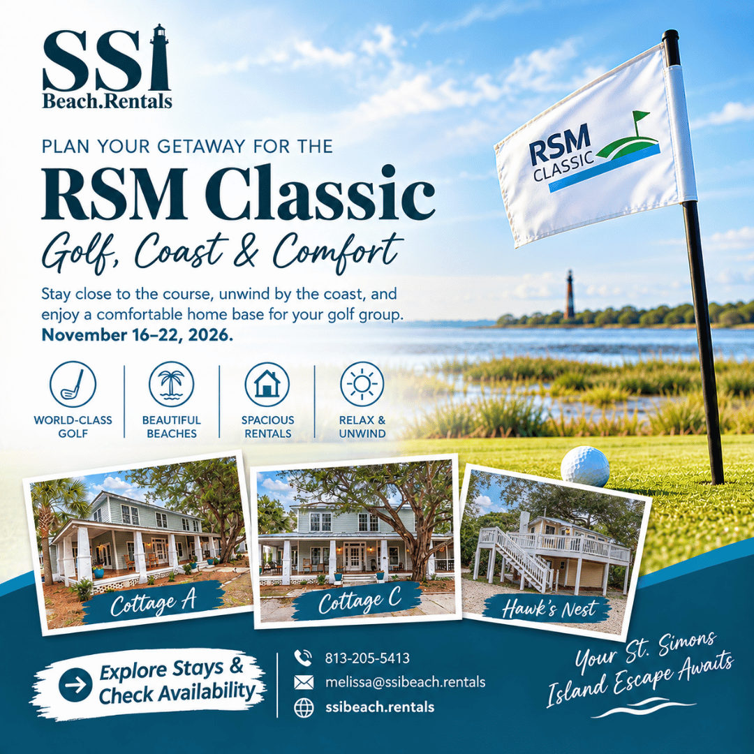 ssibeachrentals's tweet photo. ⛳ Planning your RSM Classic getaway? Stay in beautiful St. Simons Island with SSI Beach Rentals! 🌴 Enjoy golf, coastal charm &amp; comfort, Nov 16–22, 2026.

🏡 Explore our vacation properties and check availability!
📞 813-205-5413
🌐 https://t.co/YnpFMgP1wF

#RSMClassic #SSIBeach https://t.co/unFhKJR05c