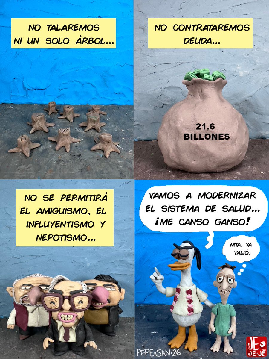 jejejepolitico's tweet photo. No iban a talar árboles, no iban a endeudar al país, iban a acabar con el nepotismo y tendríamos un sistema de salud como el de Dinamarca.

Al final, lo único que transformaron fue la lista de promesas en un catálogo de mentiras. ¡Pero qué bonito graznaba el ganso! 🪿

Por @PepeSanMonero 

#jejejepolitico