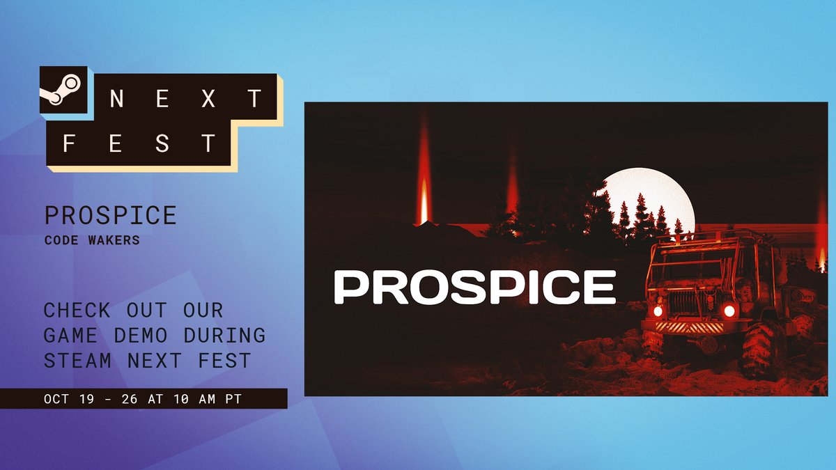 ProjectProspice's tweet photo. Steam Next Fest is on! 🚛

PROSPICE has been out for a little while now, and somehow we're sitting at 99% positive reviews. You guys are amazing! https://t.co/d9xXpVsV5W
