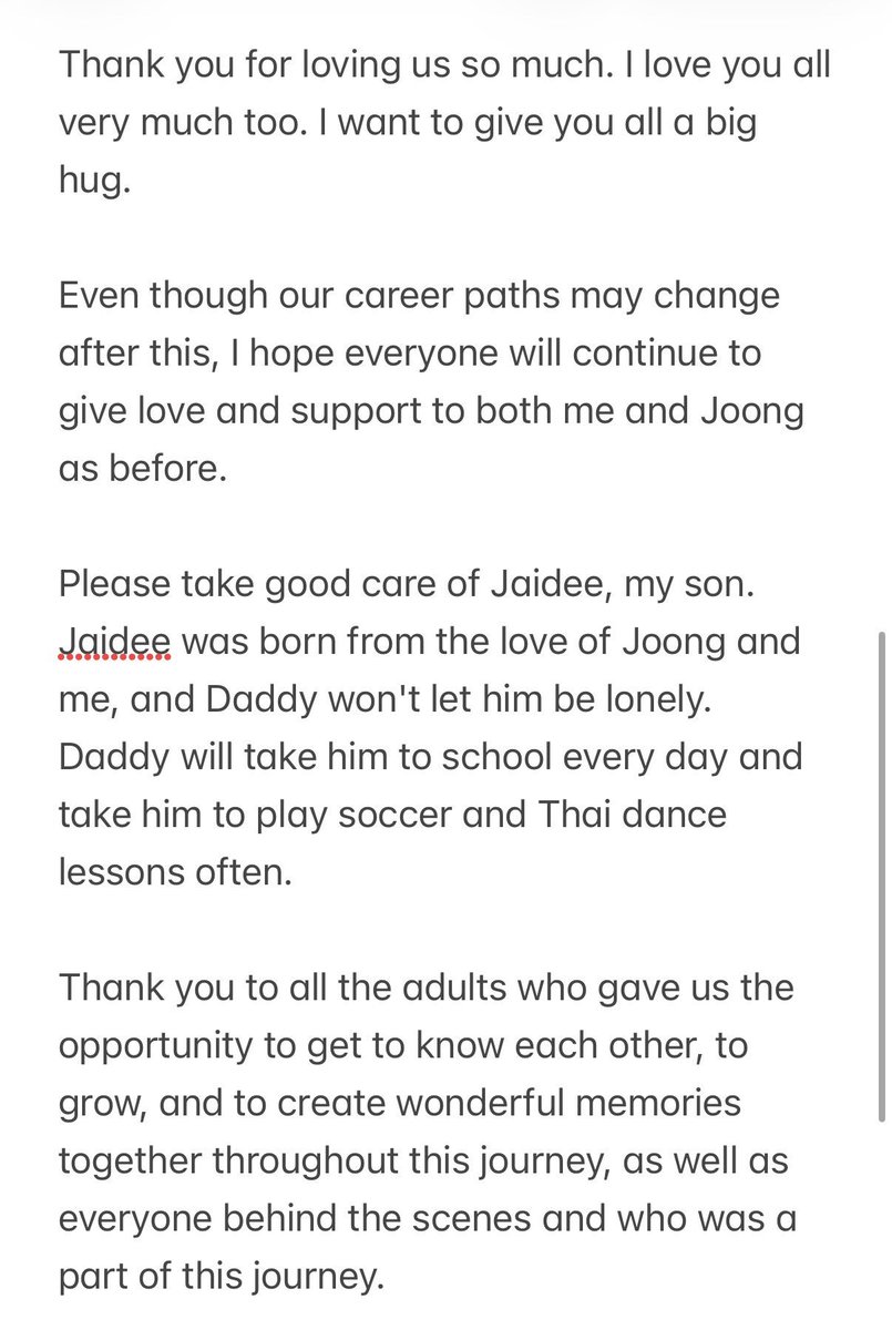 DunkTanapon's tweet photo. I quote a little from dunk regarding the ending of his pairing...this message mentioning Jaidee really touch my heart, i really cant imagine if JS will finally separated one day, that might be the most horible day in my live https://t.co/Z7g50Zxyrt