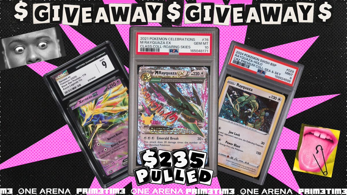 M3LEE_LIVE's tweet photo. Three Pokémon slabs. $235 in value.

All pulled LIVE on One Arena.

To enter:
- Follow @M3LEE_LIVE + @Rosentica
- Enter the Waffle: https://t.co/JQUvxoM6U4
- Tag 3 friends who'd want in

Alright chat, who wants these three? https://t.co/hM06Rkox7v