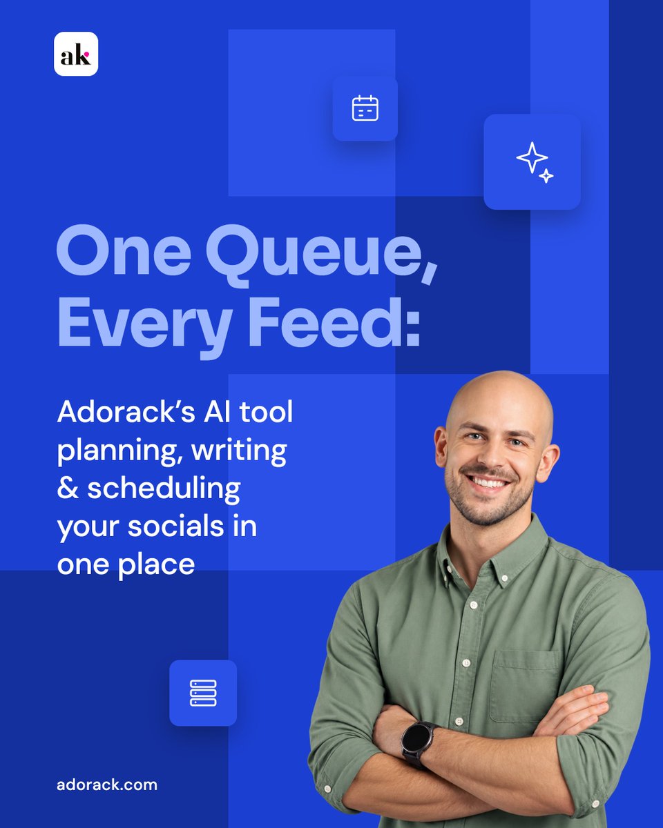 kushadak's tweet photo. One queue. Every feed. 📅

Plan, write and schedule posts for Instagram, LinkedIn, TikTok, YouTube, Threads, Bluesky &amp; more, all from one place.

AI drafts the captions. You hit publish.

Try Adorack free 👉 https://t.co/t8ImIwmAxP

#SocialMediaMarketing #AItools https://t.co/gf2qfLn7gU