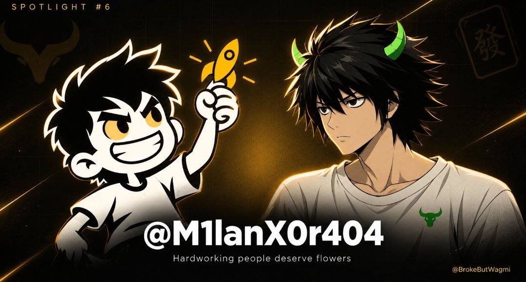 BrokeButWagmi's tweet photo. spotlight #6 🛠️

some people complain about the timeline. some people just build something for it.

meet @M1lanX0r404 🐂🀄️ bio says "hashing chaos, compiling code &amp; experimenting" and honestly that's accurate 😂 https://t.co/XjjmZYToq9