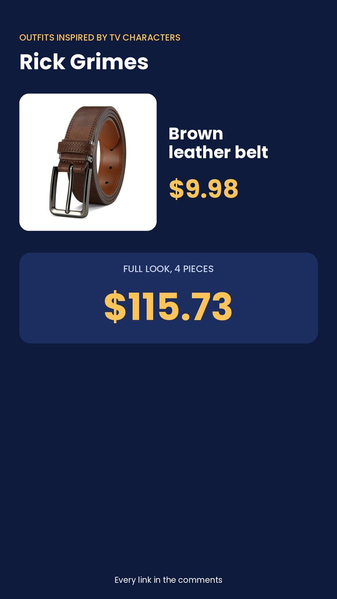 clothemeai's tweet photo. Rick Grimes' whole outfit, every piece on Amazon for $115.73. @grok which Walking Dead character has the most wearable look today? Full breakdown: https://t.co/D1F21tQBex #RickGrimes #TheWalkingDead #HalloweenCostume https://t.co/d794RtNhOW