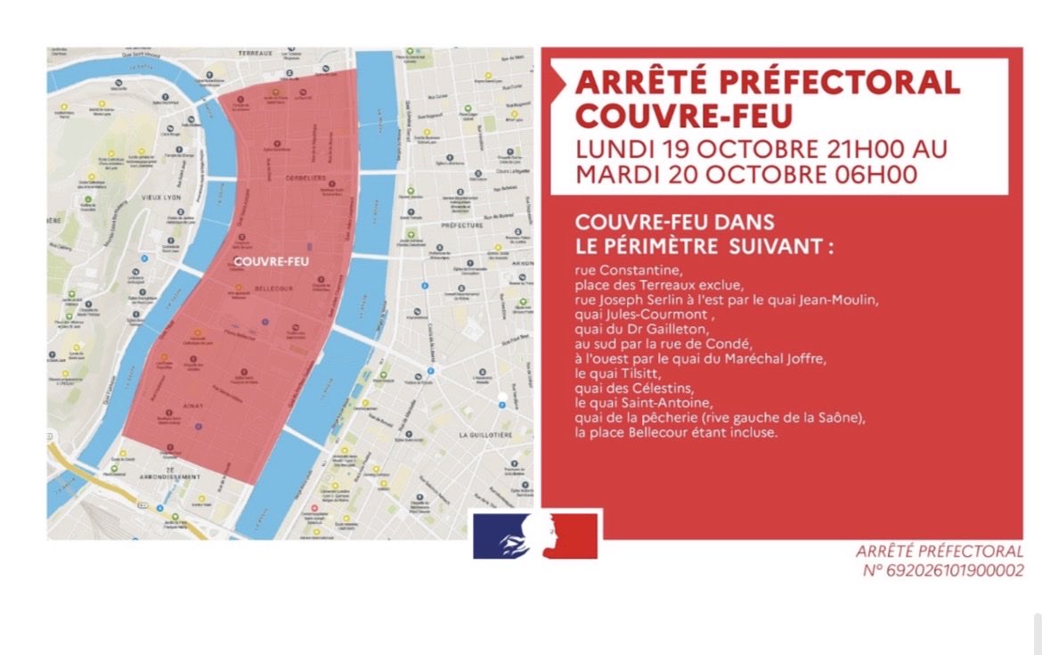 hugo__frances's tweet photo. 🔴 Lyon : un couvre-feu instauré ce soir à partir de 21h sur une partie de la Presqu’île, entre Perrache et l’Hotel de Ville (préfecture) https://t.co/AyWKAaaqhq