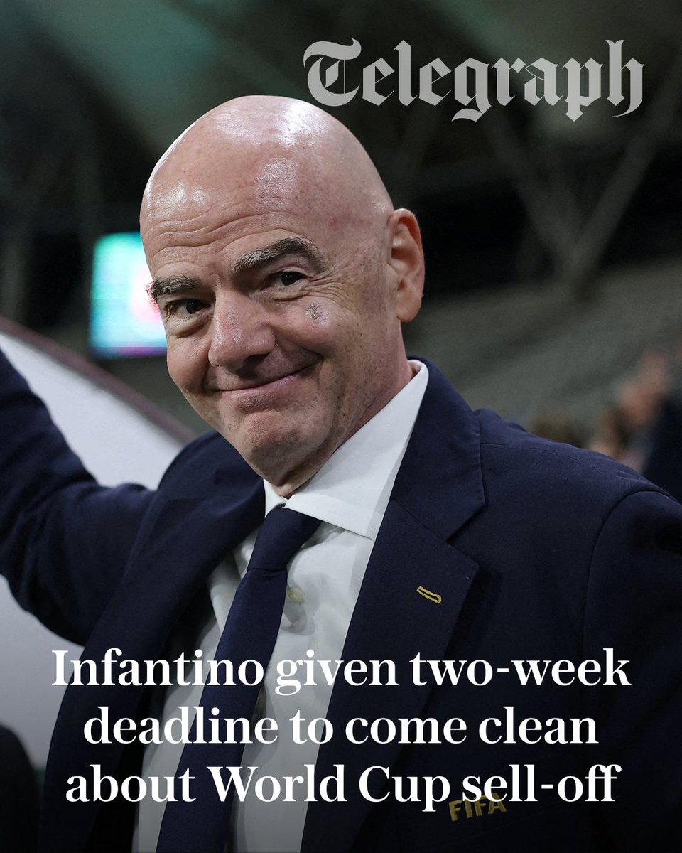 TeleFootball's tweet photo. Uefa has given Gianni Infantino two weeks to answer 42 questions, as European football leaders demand transparency about the failed World Cup sell-off plan, the Folarin Balogun red card furore and Donald Trump's Fifa Peace Prize.

@Tom_Morgs and @SamWallaceTel have the latest ⬇️
https://t.co/YD1prEdLS7