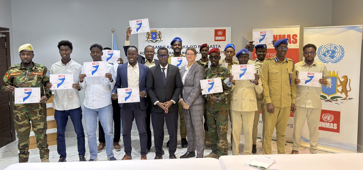 UNMAS's tweet photo. Building on last month’s WAM level 1 course in #Mogadishu, UNMAS &amp; Somali partners have just completed a 3-week IATG Level 2 Ammunition Accountant Course.
Graduates mastered stock audits, inventory control &amp; safety standards, reducing stockpile risks &amp; building national capacity https://t.co/O1TlhsrEXu