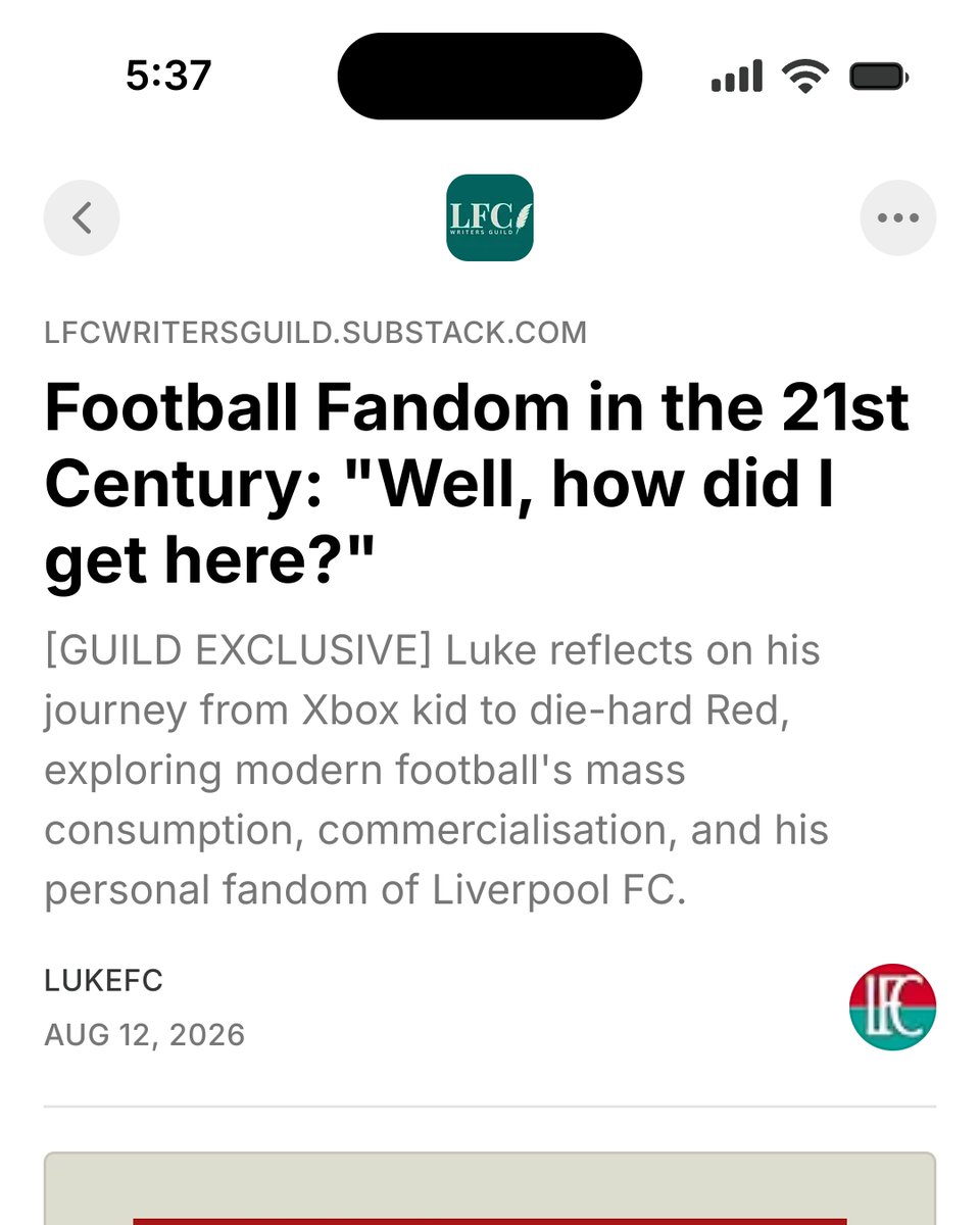 _LukeFC's tweet photo. ⏰ ICYMI ⏰
This is an article I wrote soon after we launched the @LFCWritersGuild.
If you like The Eye Test, you'll probably enjoy this - and you might also like to subscribe to the Guild's Substack.
📖 Check it out ���️
https://t.co/ihatXYj1yU https://t.co/EPQ7AGsdUl