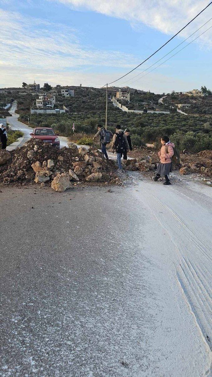 MustafaBarghou1's tweet photo. Widespread attacks by Israeli terrorist settlers are taking place across the occupied West Bank today, under the protection of the Israeli occupation army.
- Beita, south of Nablus: Israeli terrorist settlers have blocked the main road leading to schools in the Bir Qawza area, obstructing students’ access to their schools.
- Talfit, south of Nablus: Settlers have stolen a flock of sheep from the village.
- Northern Jordan Valley: Settlers have assaulted shepherds in Khirbet Samra.
- Turmus Ayya: Settler gangs have attacked the town, setting Palestinian residents’ vehicles and a house on fire.
- Qaryut, south of Nablus: A young Palestinian man was wounded by live ammunition during a settler attack on the village.
- Al-Mughayyir, northeast of Ramallah: Israeli occupation forces have closed the town’s western entrance, preventing vehicles from entering or leaving.