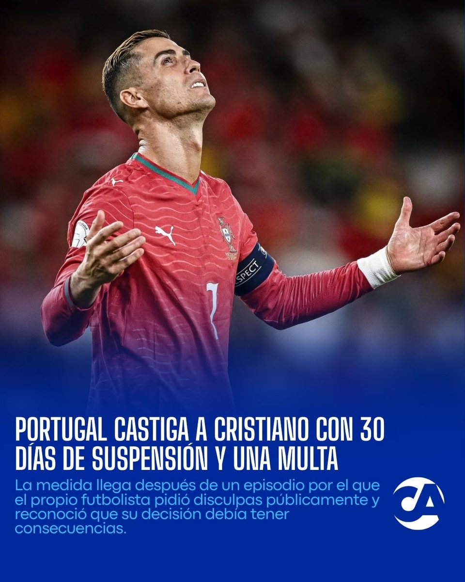 🇵🇹 Cristiano Ronaldo fue sancionado por la Federación Portuguesa tras abandonar la concentración de la selección en Dinamarca. ⛔ 30 días de suspensión 💶 M…