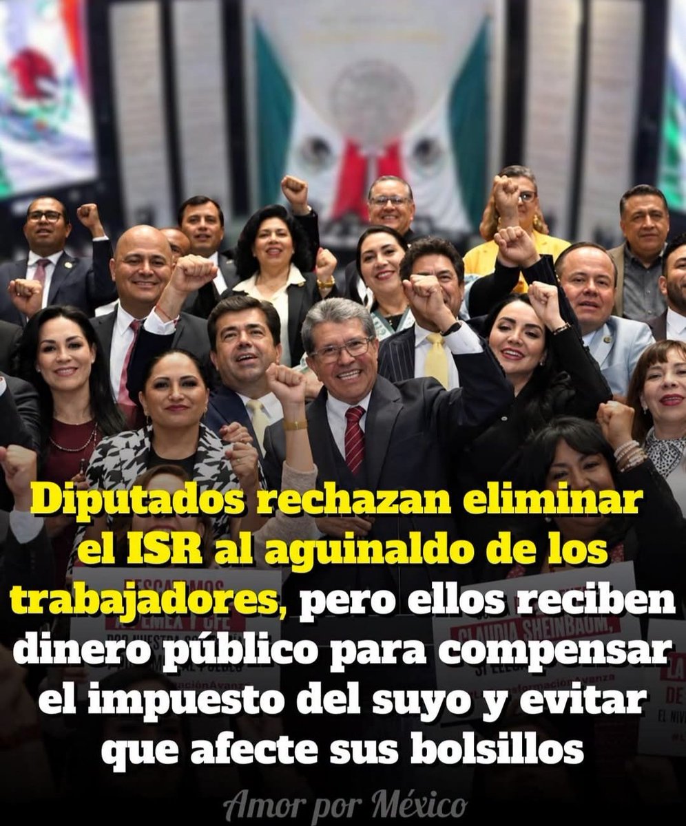 YoPorLas40Horas's tweet photo. Millones de Mexicanos tienen que aceptar les descuenten impuestos de su aguinaldo y los diputados cuentan con una prestación para cubrir el ISR del suyo. Y ese dinero adicional sale del bolsillo de los mexicanos. Y Rechazaron quitar el impuesto al aguinaldo y a las horas extras. https://t.co/87eqH5bHex