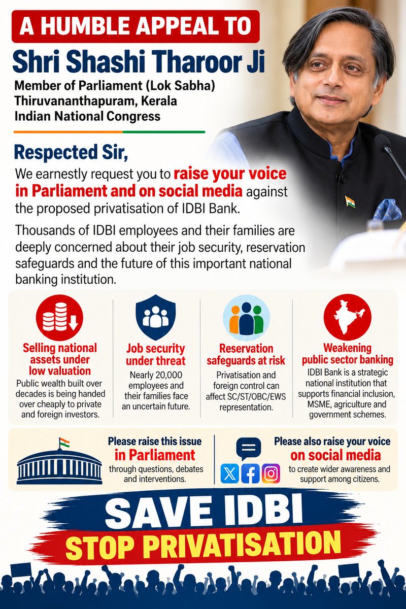 saveidbibank64's tweet photo. Post No.244#GOBACKFAIRFAX
WE, THE EMPLOYEES OF IDBI BANK, OPPOSE PRIVATISATION!
IDBI Bank is not just a financial institution,it is our livelihood, our professional identity, and a legacy built through decades of dedicated service @ShashiTharoor https://t.co/xcviys9YXt
