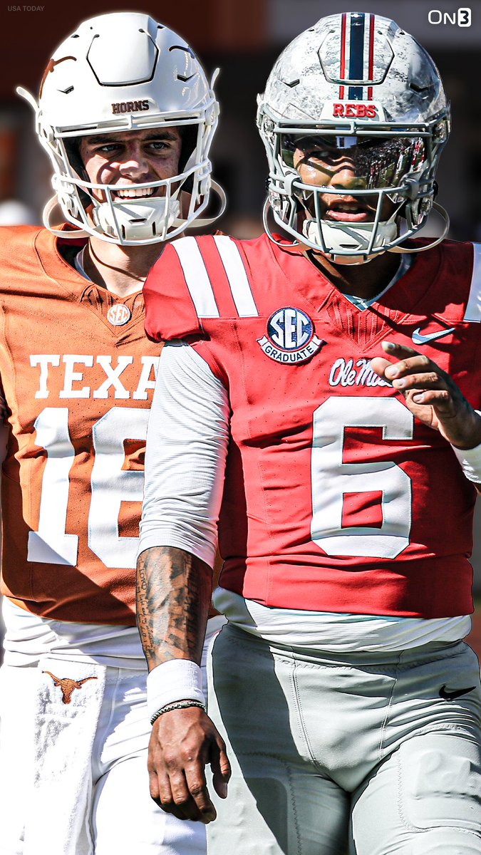 On3's tweet photo. NEW: Texas is the favorite against No. 7 Ole Miss on Saturday🤘

Can Arch Manning and the Longhorns bounce back after back-to-back losses? 

Odds, via Polymarket: