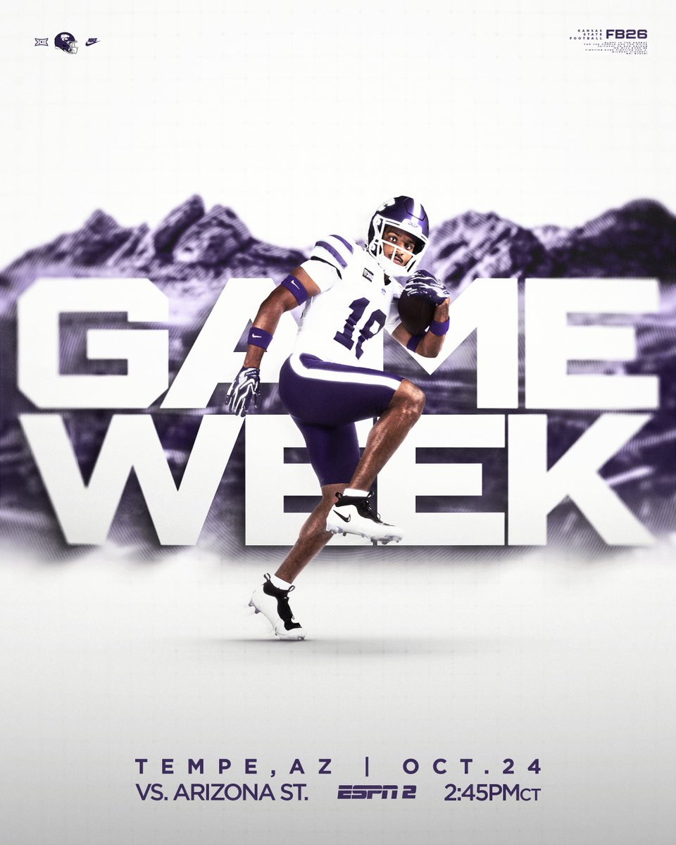 KStateFB's tweet photo. GAME WEEK.

🆚 Arizona State
🏟️ Mountain America Stadium
⏰ 2:45 PM CT
📺 ESPN2
🔗 https://t.co/CKpLmGEV3e https://t.co/B5pgwfmAQc