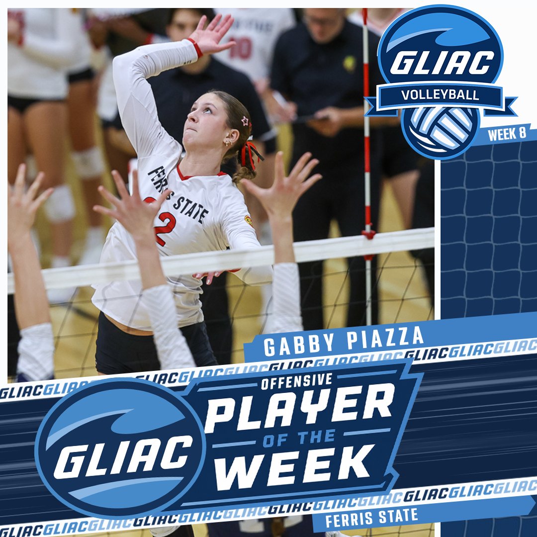 GLIACsports's tweet photo. GLIAC Volleyball Offensive Player of the Week

Gabby Piazza >> Ferris State

🔗 https://t.co/Fuz5pRJ4jG

#WhereChampionsCompete #GLIACVB🏐 https://t.co/jfGZHKz2J5