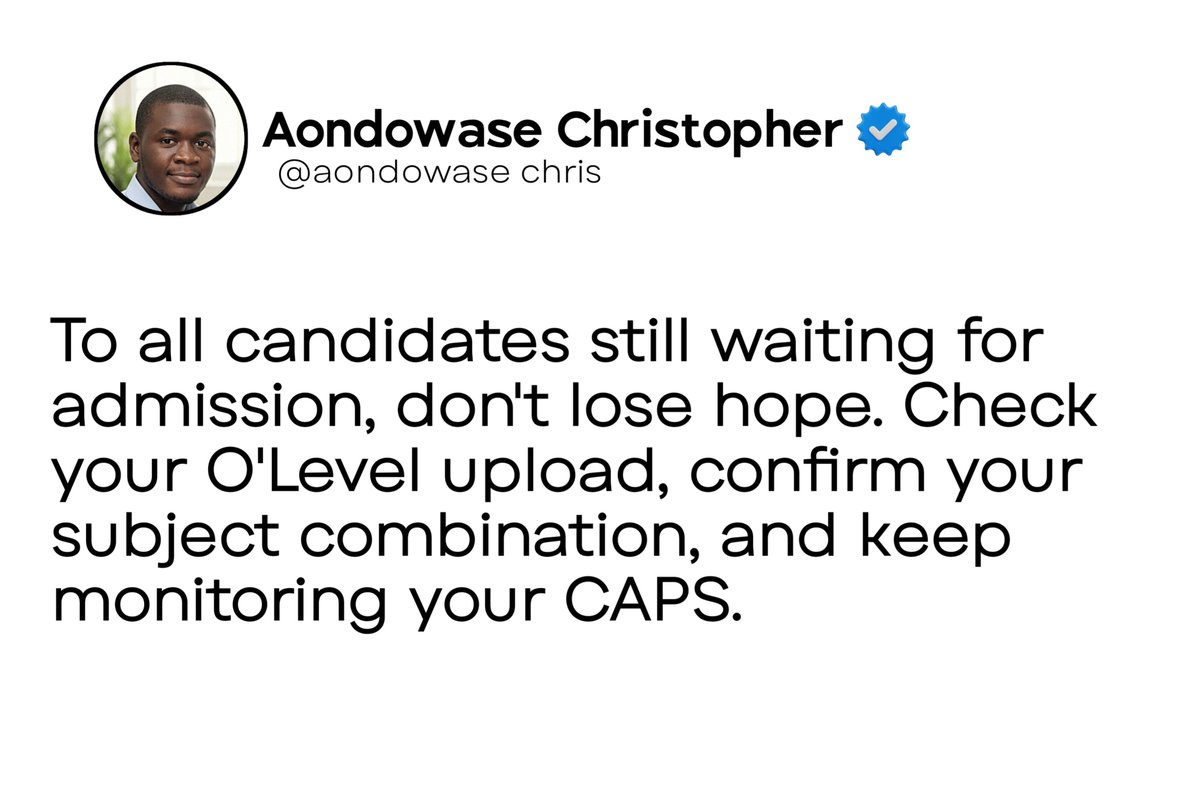 AondowaseChris's tweet photo. #JAMB #JAMB2026 #JAMBAdmission #JAMBAdmissionStatus #CheckJAMBAdmission #JAMB CAPS #JAMBCAPS #JAMBUpdate #JAMBNews #JAMBGuide #JAMBResult #Admission2026 #2026Admission #UniversityAdmission #AdmissionGist #AdmissionTips #NigerianStudents #UTME2026 https://t.co/kA9xJioh0L