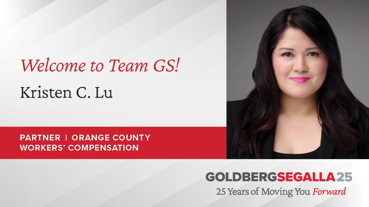 GoldbergSegalla's tweet photo. Goldberg Segalla is pleased to announce the addition of partner Kristen C. Lu to our Workers’ Compensation practice group in Orange County. Welcome to #TeamGS, Kristen!
🔗See comments for a link to the full article.
#Welcome #Attorney #WorkersCompensation #OrangeCounty https://t.co/SuhjAvIF5f