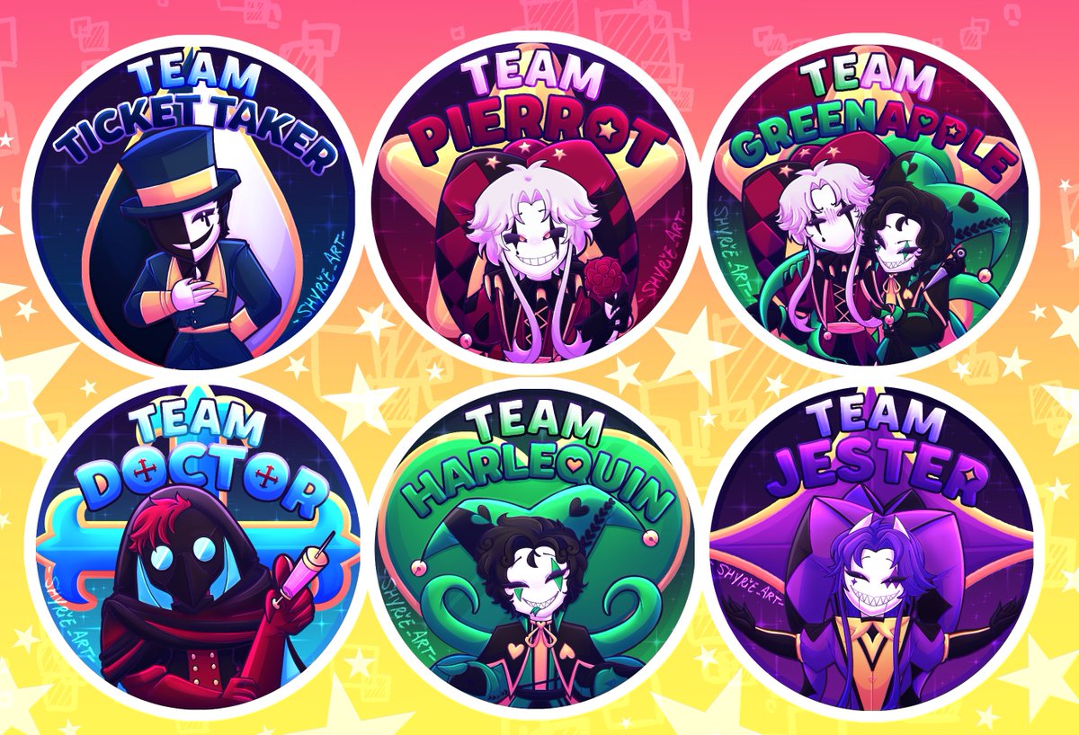 ArtShyrie's tweet photo. Choose your pin 🗣️✨// I was finally able to finish this <3 I’m releasing merch for the first time wiwiwi🐢💚

#tfc #thefreakcircus #pierrot #harlequin #jester #tfcdoctor #tickettaker https://t.co/Z77JMLDyhX