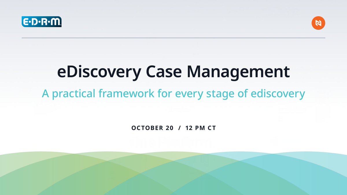 edrm's tweet photo. What could a missing ESI protocol cost your next case? ⚖️ Tomorrow, join EDRM + @Nextpoint for a practical look at ESI protocols, AI-era technical competence, and managing eDiscovery costs.

⏱️ Oct. 20 | 1 PM ET
🔗 Register: https://t.co/4gsS0aw948

#EDRM #TrustedPartner https://t.co/l59riE7c3O
