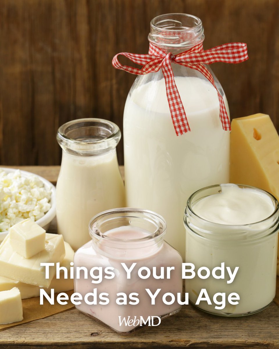 WebMD's tweet photo. With age, you can start to lose more of calcium than you absorb. That can make your bones break more easily (osteoporosis), especially for women after menopause. Calcium helps your muscles, nerves, cells, and blood vessels work right. You get most of it from your bones, which get it from food. Women over 50 and men over 70 should get about 20% more than other adults. Milk, yogurt, and cheese are good sources. https://t.co/9ivz17Pq9q