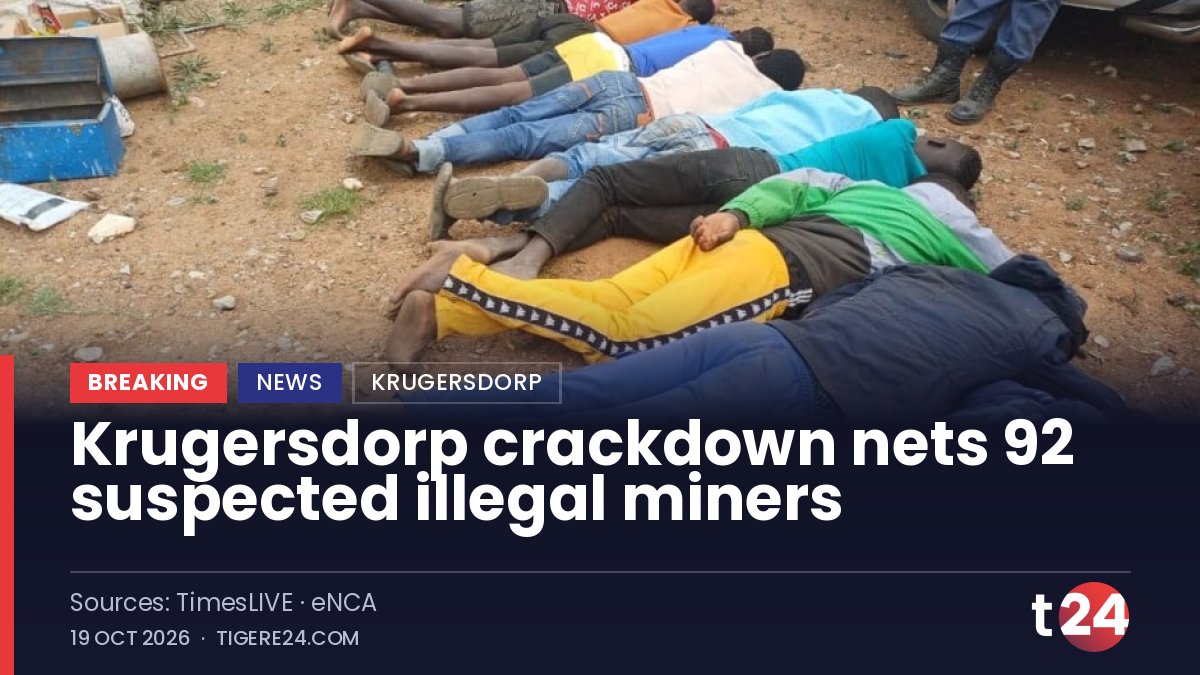 T24_Network's tweet photo. BREAKING: Police arrested 92 suspected illegal miners in a Krugersdorp operation. The crackdown is the latest move against illegal mining in the area. #SouthAfrica https://t.co/ao7CqfV6dc