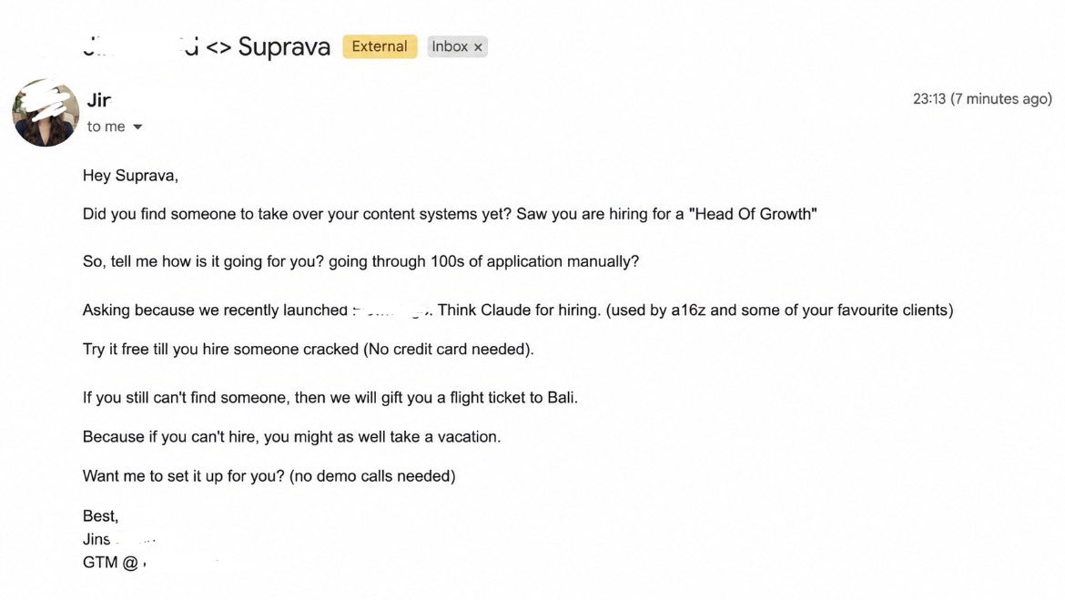 Suprva02's tweet photo. Holy f*ck just got a 10/10 cold email in a very LONG time👇🏻👇🏻👇🏻

Why I say learn storytelling if you wanna write S tier cold emails 

Great marketers are STORYTELLERS live example right here 👇🏻🫡 https://t.co/DfHFhUL0NR