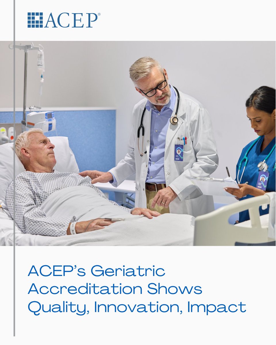 ACEPNation's tweet photo. Older adults make up about 1 in 5 ED visits, and new case studies are showing how ACEP's Geriatric ED Accreditation is helping cut revisits and prevent falls. Read the full article here: https://t.co/Uf26XMCAad https://t.co/FscarySoKE