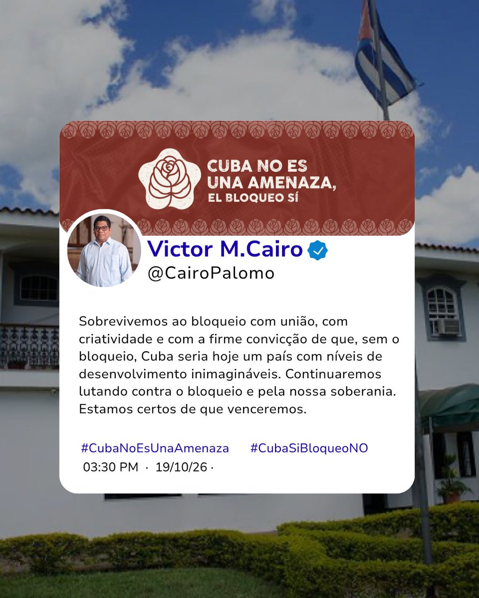 EmbaCubaBrasil's tweet photo. 🗣️@Metropoles : Como Cuba tem sobrevivido a o embargo econômico que já dura décadas? 
Fragmentos de la entrevista dada por el Emb. @CairoPalomo .
#CubaNoEsUnaAmenaza @CubaMINREX https://t.co/JQHs8KE49I