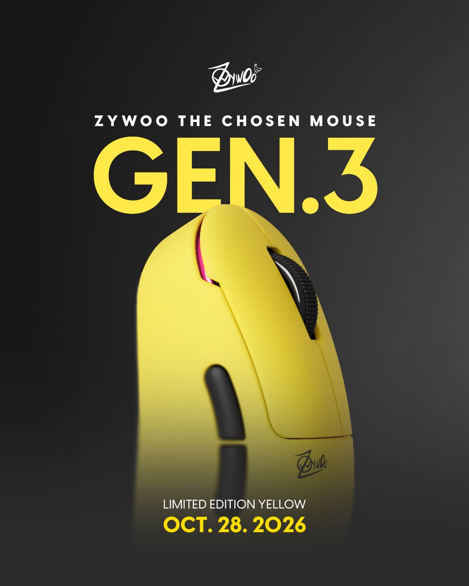 es_pulsar's tweet photo. The Chosen Mouse: Gen 3.

Yellow (Limited Edition)

Mini / Medium

@zywoo 

OCT 28th, 2026 https://t.co/8byEkslmRY