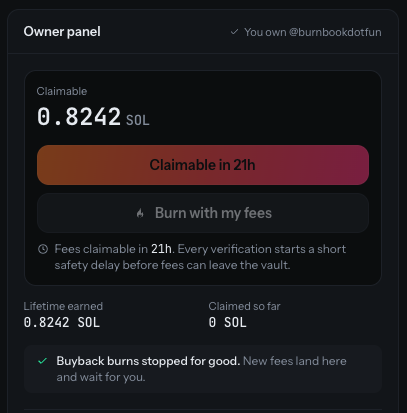 burnbookdotfun's tweet photo. Burn any token with the claimed fees

Now any token launched for an existing token X account can use the fee to burn the main. https://t.co/Gi6icYARik