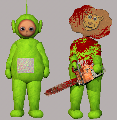RandomWees's tweet photo. Now that everything related to The Lion's Mouth is finished, I'll post some of the work I've done on the video.
Starting with the retexturing of the Dispy model
#MythsOfTubbyland #slendytubbies https://t.co/DjVqwkI96I