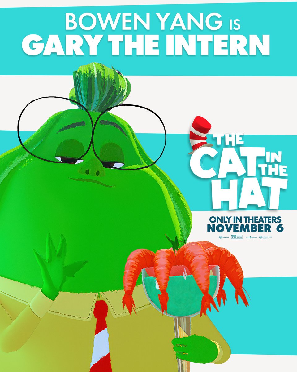 OurMovieGuide's tweet photo. New Posters of America Ferrera as Carmen and Bowen Yang as Gary The Intern in 'The Cat in the Hat’.

In theaters November 6.  #thecatinthehat https://t.co/f59GJDMw7Y