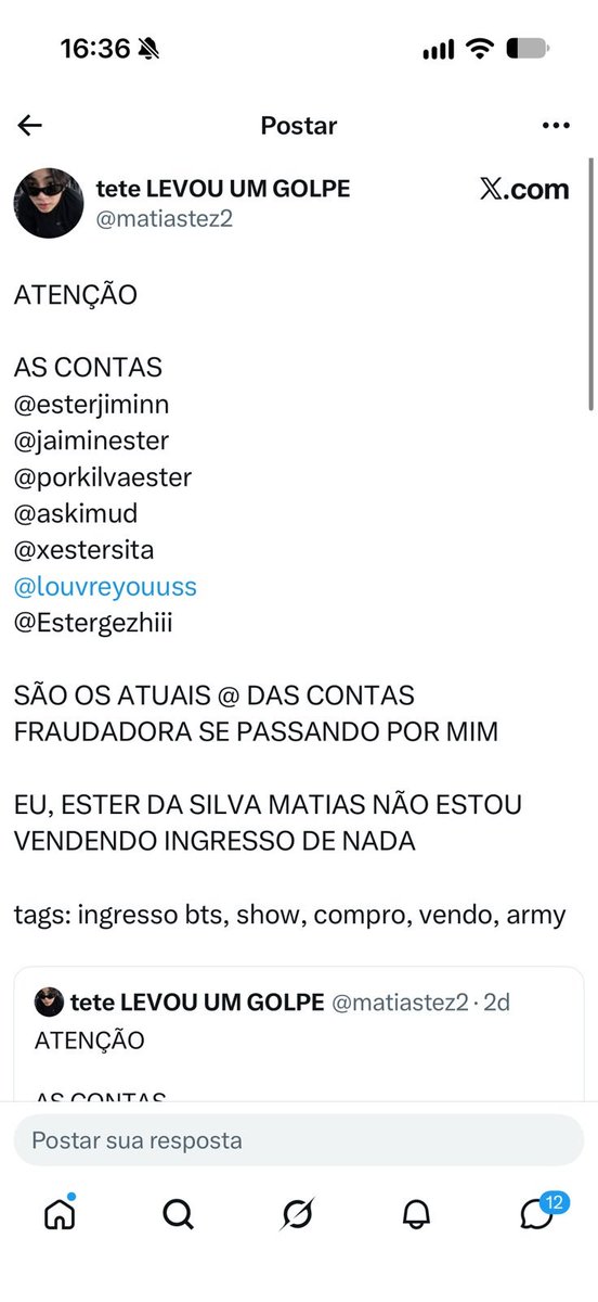 Mari150506's tweet photo. Gente, essa golpista safada ta se passando por uma menina chamada Ester e aplicando golpes do ingresso do show, ela manda vídeo da verdadeira Ester mostrando a identidade, manda vídeo saindo da conversa e entrando na ticketmaster, manda tudo. No desespero eu caí, tomem mt cuidado https://t.co/0XLvQUNXcw