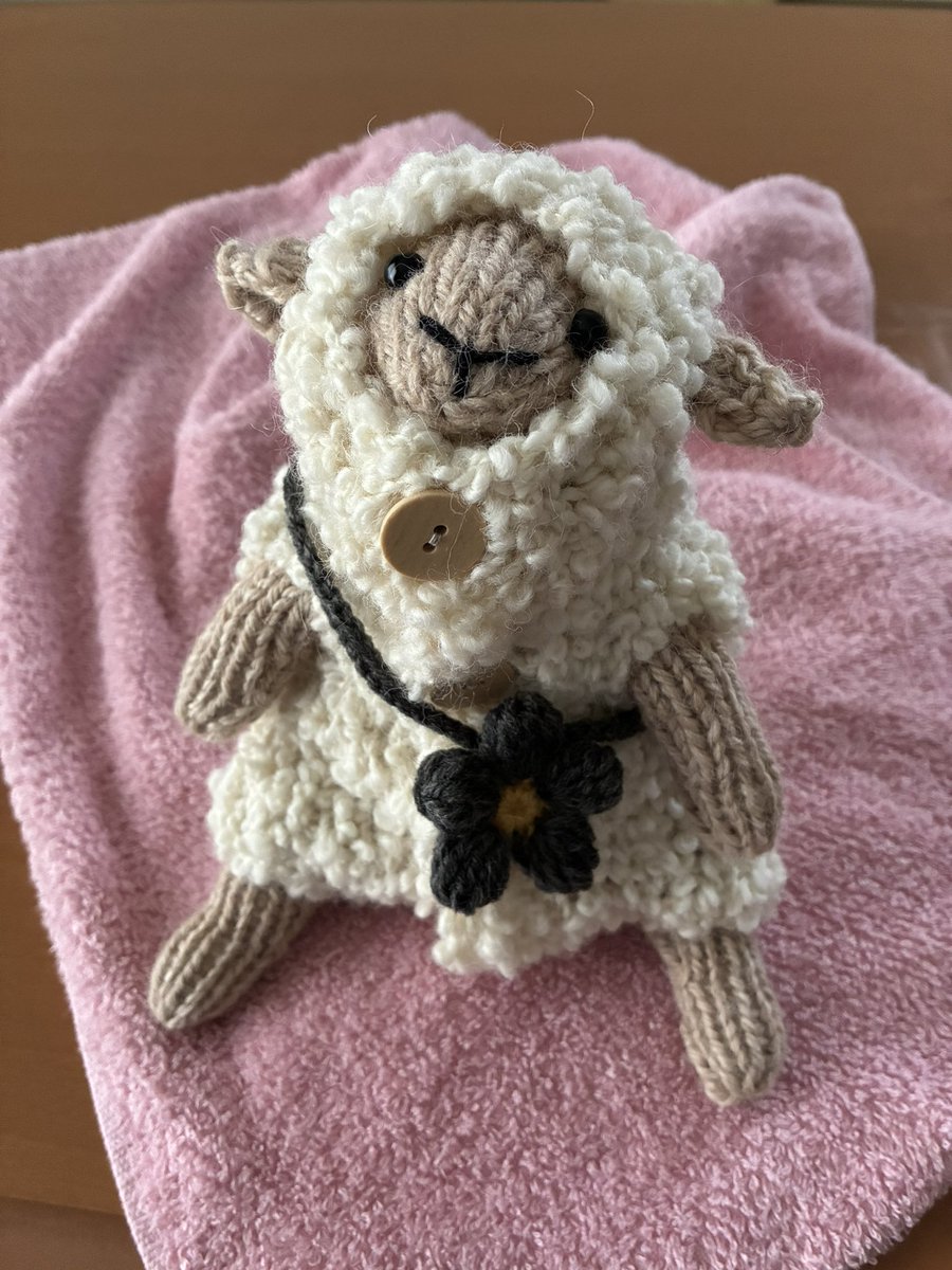 kT1JWUgLiROsnW9's tweet photo. ★ひつじの着せ替え棒ぐるみ★
完成です🐑　#ハマナカ

お花のバックを持たせてみました
それと､安定感を持たせる為に『しっぽ』も…😁
出来上がったら､結構大きい！
細い毛糸で、小さい子も編んでみたいなぁ〜🐏🐑

#編み物好きさんと繋がりたい 
#編み物 https://t.co/XmibvwTRWQ