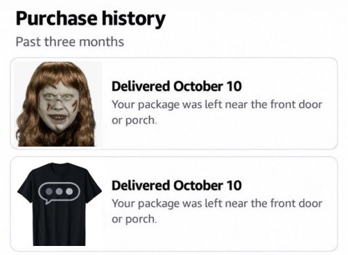 SourRabbitz's tweet photo. I hope whoever stole my Amazon package was also planning to be one typing for Halloween https://t.co/iV9UfPb7qI