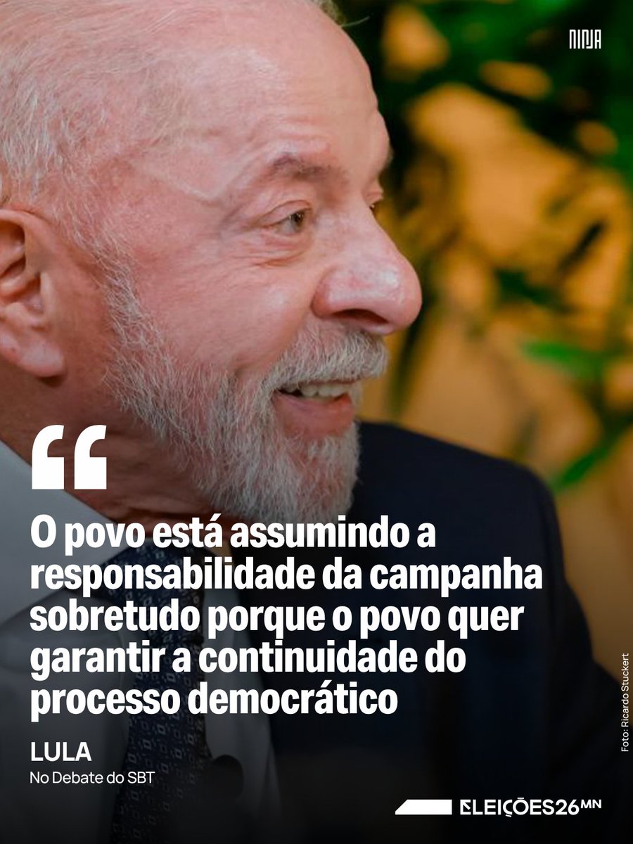 MidiaNINJA's tweet photo. O POVO PEGOU A CAMPANHA PRA SI.

Lula diz que a mobilização nas ruas cresceu porque a população quer garantir a continuidade do processo democrático.

#LulaNoSBT #FlavioAbreOSigilo https://t.co/WQsugn94Df