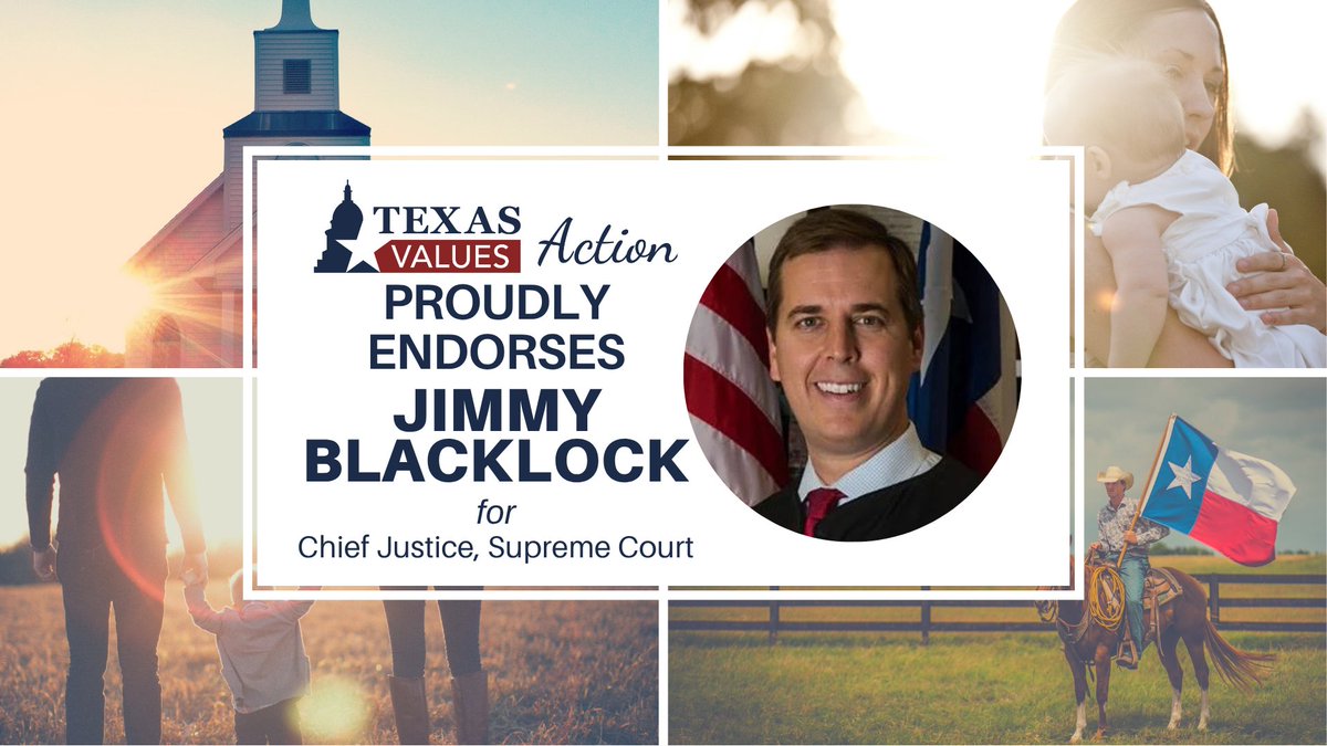 TxValuesAction's tweet photo. Early Voting Began Today in the Midterm Elections!! Texas Values Action proudly endorses Jimmy Blacklock for Chief Justice of the Texas Supreme Court! 

Jimmy is a strong advocate for religious freedom, pro-life values, and the importance of marriage & family!  

🗳️ 2026 Midterm Elections dates: Early Voting: Today, October 19th – Friday, October 30th and Election Day: Tuesday, November 3rd      

👉 View our faith and family voter guide here: https://t.co/43IacyJhx3   

👉 View available polling locations, hours of operation, and wait times at https://t.co/bCgC2vMpfU
