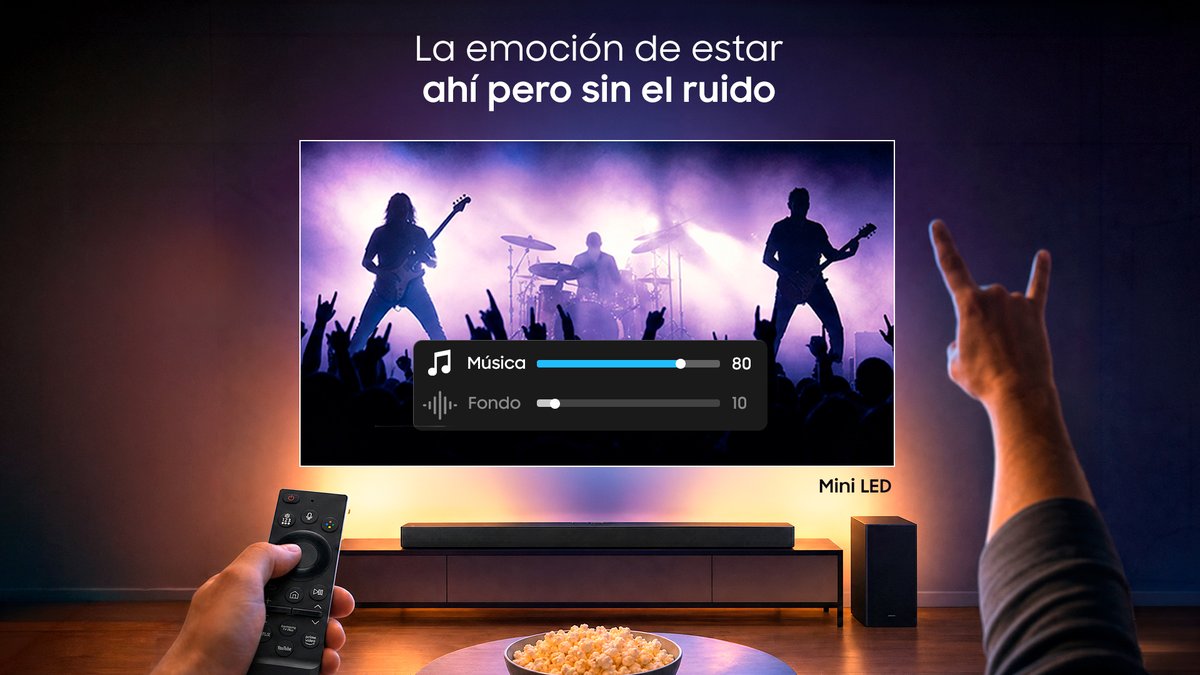 SamsungMexico's tweet photo. AI Sound Controller separa voces y sonidos de fondo en tiempo real.🎤 ​

#SamsungMexico #MiniLED https://t.co/XmAkUYMe5y