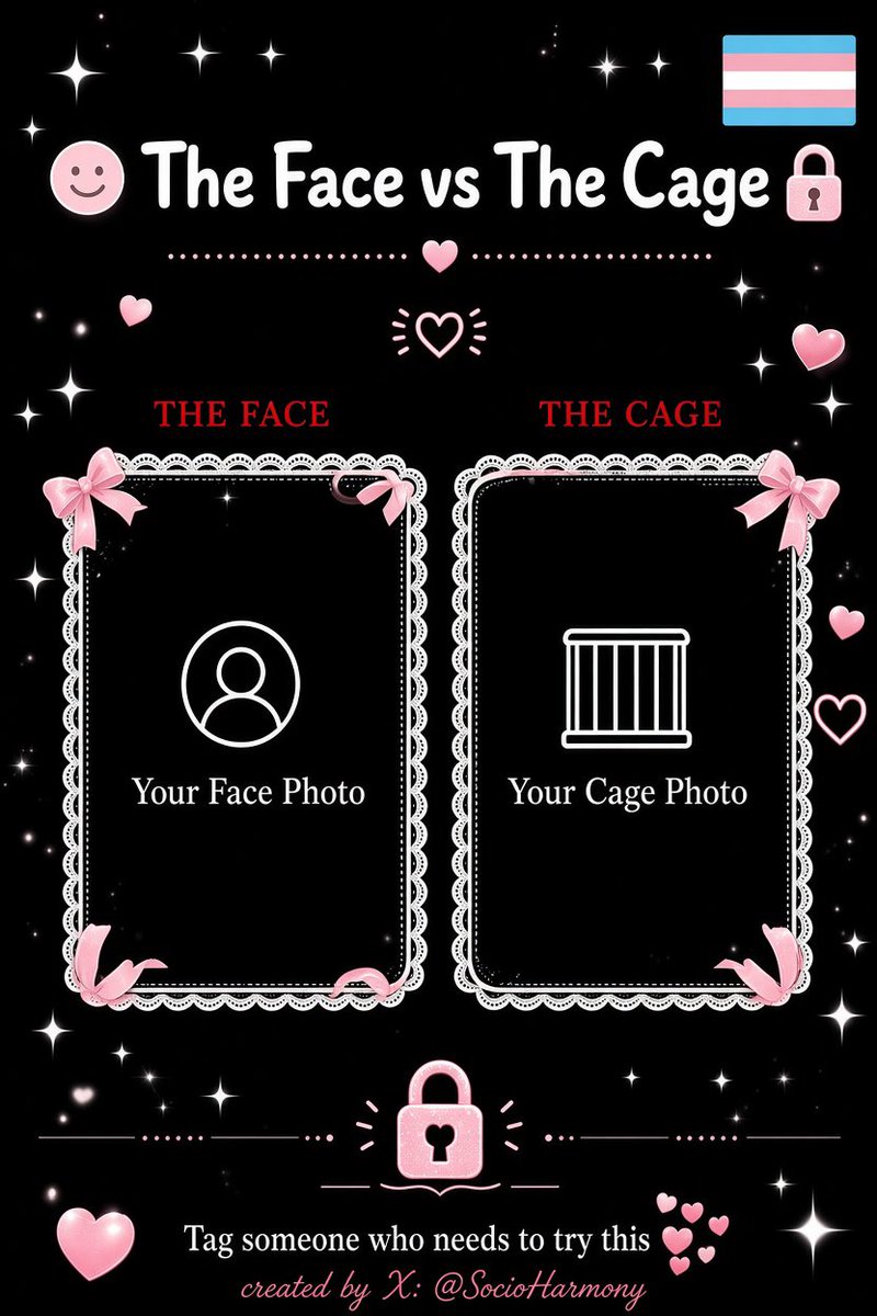 SocioHarmony's tweet photo. 🖤💖 Black version of the template! Great idea by @CarlyCurls_: Face vs Cage! 🥰 Let's start a viral trend! Everyone post yours!! ❣️#FaceVsCage 🏳️‍⚧️#Locktober #femboy 
#BNWO ♠️#TheFaceVsTheCage x @Betasissy519 #ChastityCage x @CuteCD1 x @DutchSissySlut Tag someone who needs to see https://t.co/kUetFBtV6G