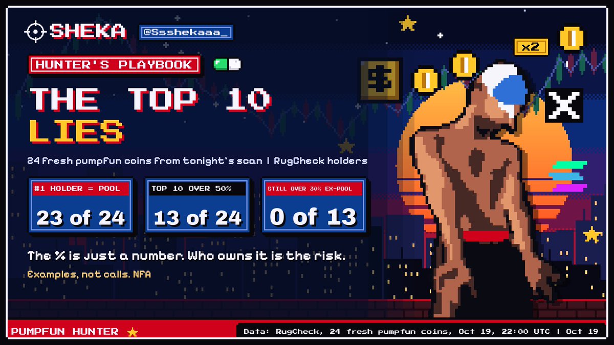 Ssshekaaa_'s tweet photo. 13 of 24 fresh pumpfun coins tonight showed a top 10 over 50% on rugcheck

strip out the pool and not one stayed over 30%

how i actually read holders: https://t.co/fFnXv4gyHS