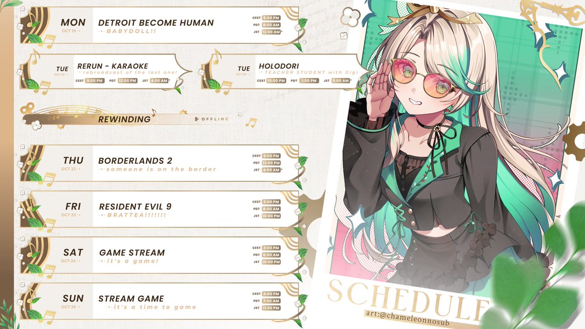 ceciliaimgreen's tweet photo. 🍵SCHEDULE TIME🍵

wowie! 
times on weekends are TBA right now it will either be those or 8pm CEST and one might turn into a member's! still moving things sorry! 
SEE YOU SOON C:

---------------------
Live #ImmerScreen
Art #Immergination
Music #ImmerPiece
Memes #ImmerMemes https://t.co/8zmEa0KP9v