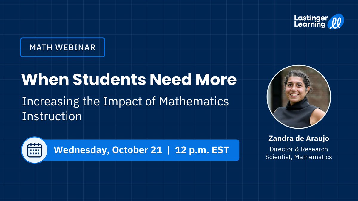 LastingerCenter's tweet photo. Explore practices that increase the impact of mathematics instruction for students who need additional support in our free webinar this Wednesday, October 21, at 12 p.m. (EST). 

Register at https://t.co/3x8ehzwYl8 https://t.co/WRPRj1fU4b