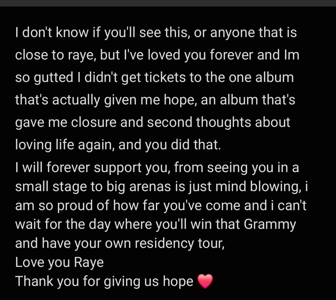 Sebgeo143's tweet photo. @raye I hope this message finds you 🫀🎻🎺 
#raye #thismusicmaycontainhope https://t.co/J5AOHFc7IN