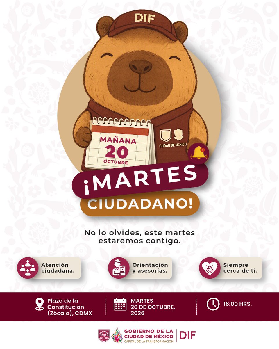 DIFCDMX's tweet photo. 🗣️Te esperamos mañana en el #GobiernoCiudadano encabezada por nuestra Jefa de Gobierno, Clara Brugada.

Nuestra Directora General, Beatriz Rojas, y el equipo #DIFCDMX te esperan en la mesa de atención para brindarte orientación directa y cercana. 🫂
 #CapitalDeLaTransformación https://t.co/TxaUGQ44mk