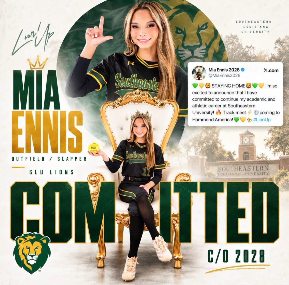 MiaEnnis2028's tweet photo. 🦁🆙🔥💚💛#LionUp #BayouBloods #HammondAmerica
@LionUpSoftball @LionUpAthletics @tpart25 @LA__Voodoo @SoftbalAmerica @BradyVernon @THEWOWSB @KaylaLombardo11 @PrepSoftball @USASoftball @USASoftballJWNT @csebren @maddy_nordyke11 @mtaghouston @agoler35 @JaydenMount @ExtraInningSB @LineDsoftball @GeauxPrepsLA @VSNLouisiana @nolaprep @NOLAnews @MPCountryDay @ChristopherDabe @SpenceUrquhart