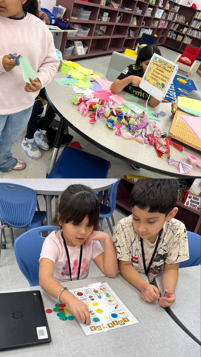 TigersLMCAldine's tweet photo. 🎉We can’t wrap up Hispanic Heritage Month without playing Lotería and creating beautiful Spanish flowers! 🌺 Our Tigers celebrated through fun, culture, and creativity in the library! ���❤️💚🤍🪇@Thompson_Aldine @aldinelibraries @AldineISD #HispanicHeritageMonth #ChooseAldine https://t.co/c14URMgWb1