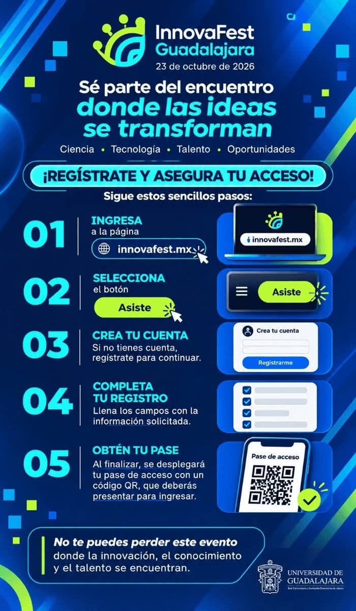 UDGPlus's tweet photo. 💡 ¡Las ideas que transforman también se construyen en comunidad!

🎟️ Regístrate en https://t.co/9f8bEwoRDn, selecciona «Asiste» y completa tu registro para obtener tu pase de acceso.

@CoordinacionGeneraldeVinculacion
#InnovaFest #InnovaciónMexicana https://t.co/lj52HBJ1zH