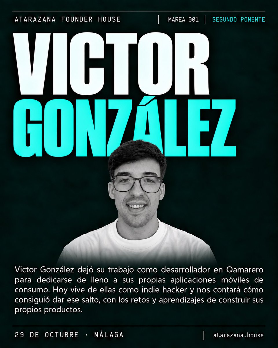 atarazanafh's tweet photo. Vamos con el segundo ponente para la Marea 001 🙌

Traemos a un indie-hacker de manual. @victorinpublic  dejó su trabajo en Qamarero para lanzarse a hacer apps y vivir de ellas.

Básicamente el levelsio de Málaga!

Victor nos contará su experiencia y como distribuye sus apps. https://t.co/liPIXiTsQV