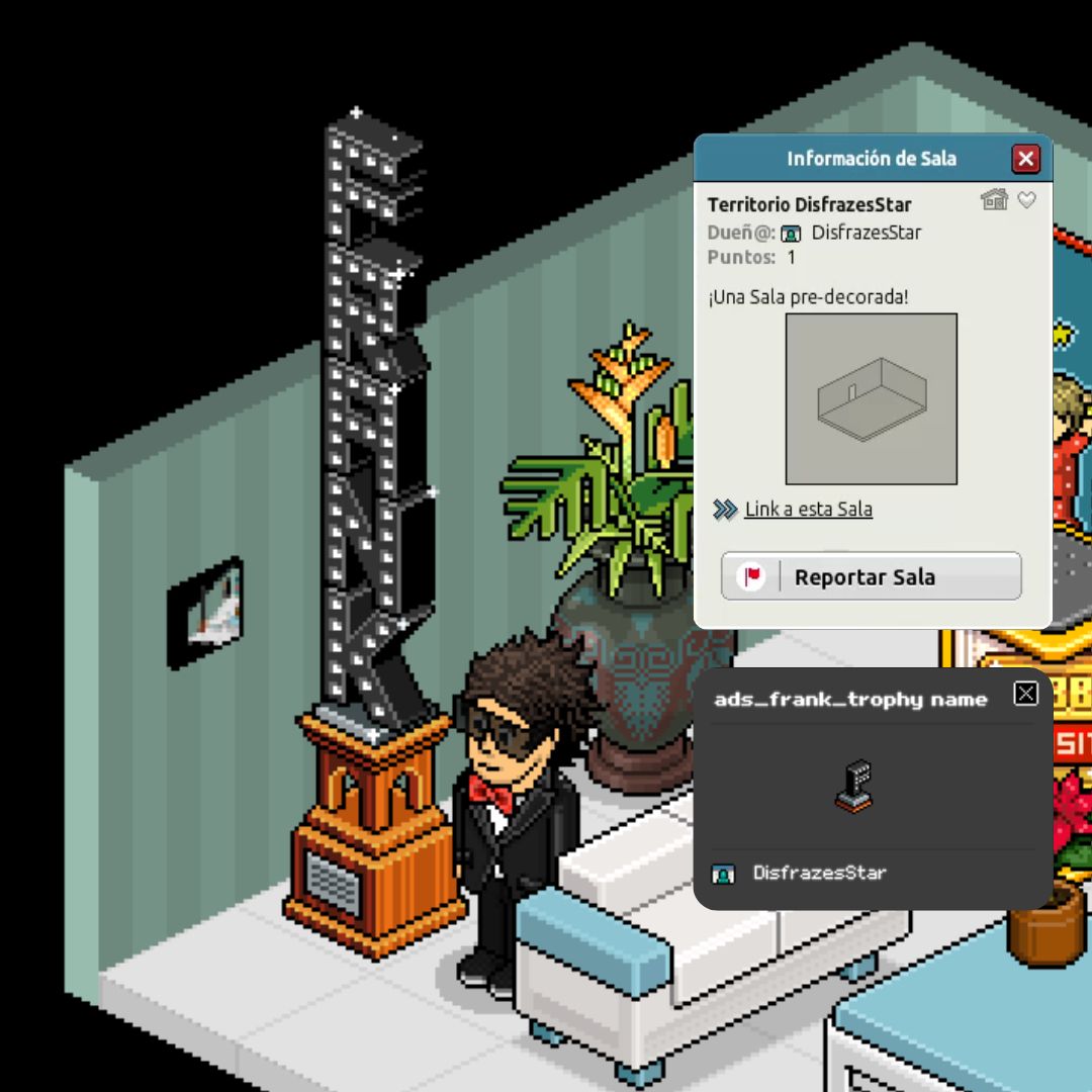 GonzaHBES's tweet photo. Hallazgo — ads_frank_trophy name

Hoy encontré este trofeo en una sala de una usuaria inactiva. Lo conocía de otros hoteles, pero nunca lo había visto en https://t.co/EhpwBxJSrJ.

📍 Sala: Territorio DisfrazesStar
👤 Owner: DisfrazesStar https://t.co/Hvdl2Rm4MZ